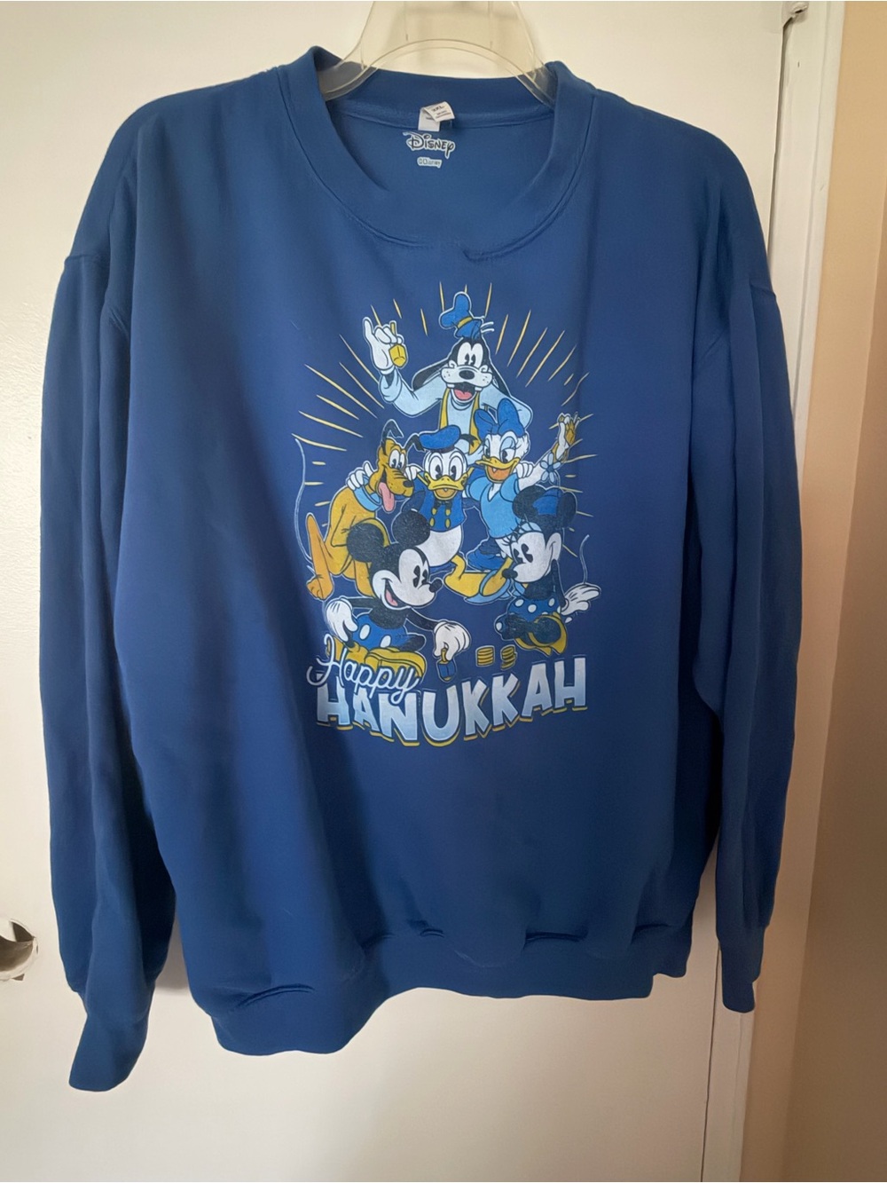 Disney Men's Royal Blue 'Happy Hanukkah' Character Crewneck